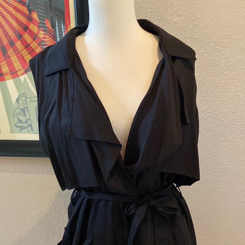 Cirana Womens Black Sleeveless Long Cardigan Vest Jacket Coat Duster Size Large